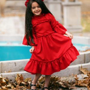Girls' Red Party Dress with Ruffles