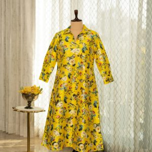 Yellow Floral Printed Kurti Dress